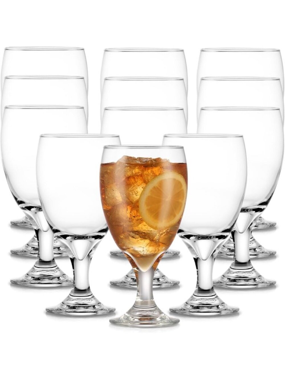 Elegant Stemmed Glass Goblets Set of 12 | Classic Water & Tea Drinkware